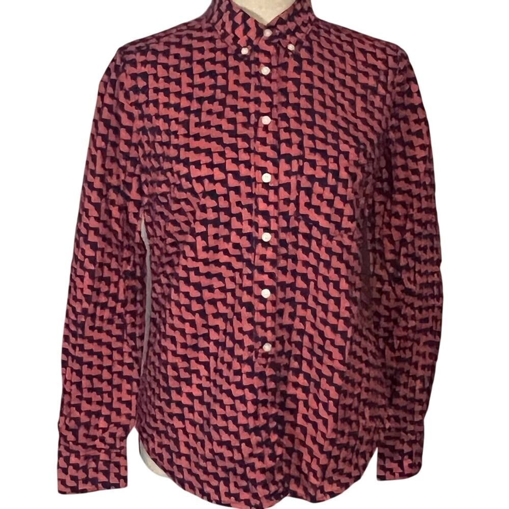 Gap The Shrunken Boyfriend Shirt Women's XS Pink Blue Long Sleeve Button Down
